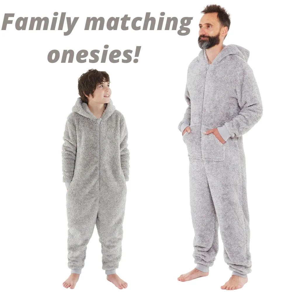 Grey Adult Fluffy Fleece Onesie