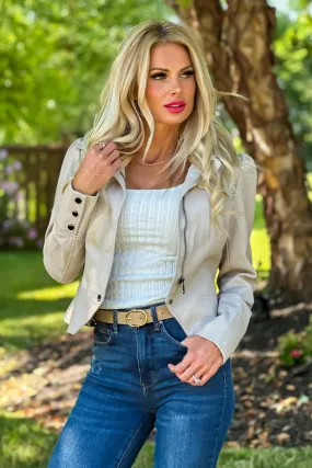 Hit The Town Faux Leather Puff Sleeve Jacket : Light Taupe