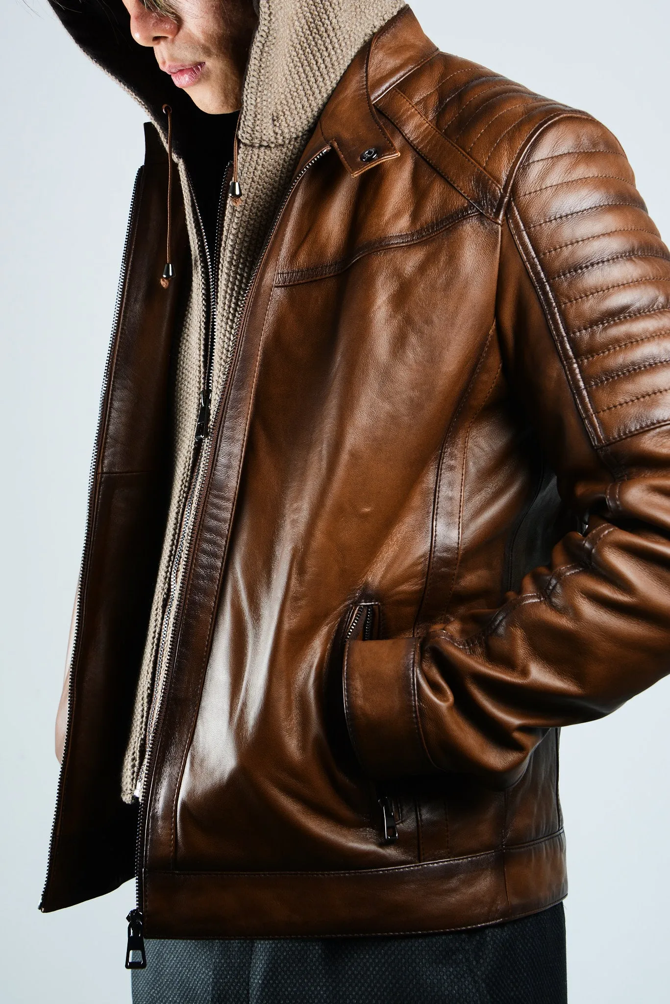 Holloway Moto Leather Jacket w/Hoody