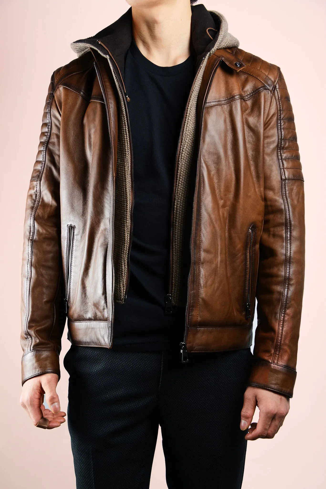 Holloway Moto Leather Jacket w/Hoody