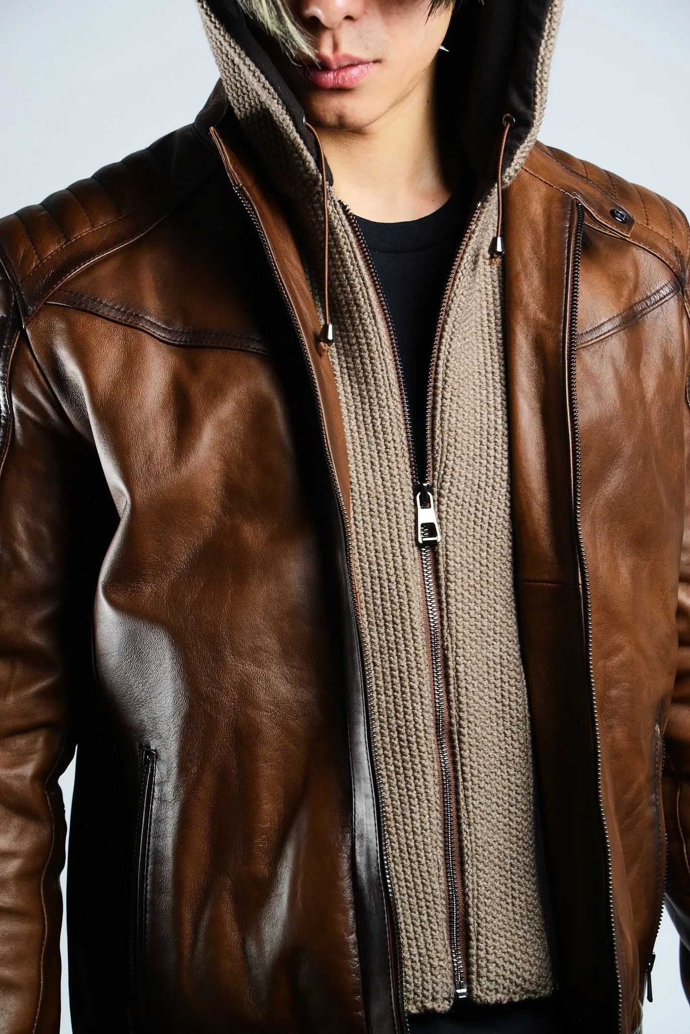 Holloway Moto Leather Jacket w/Hoody