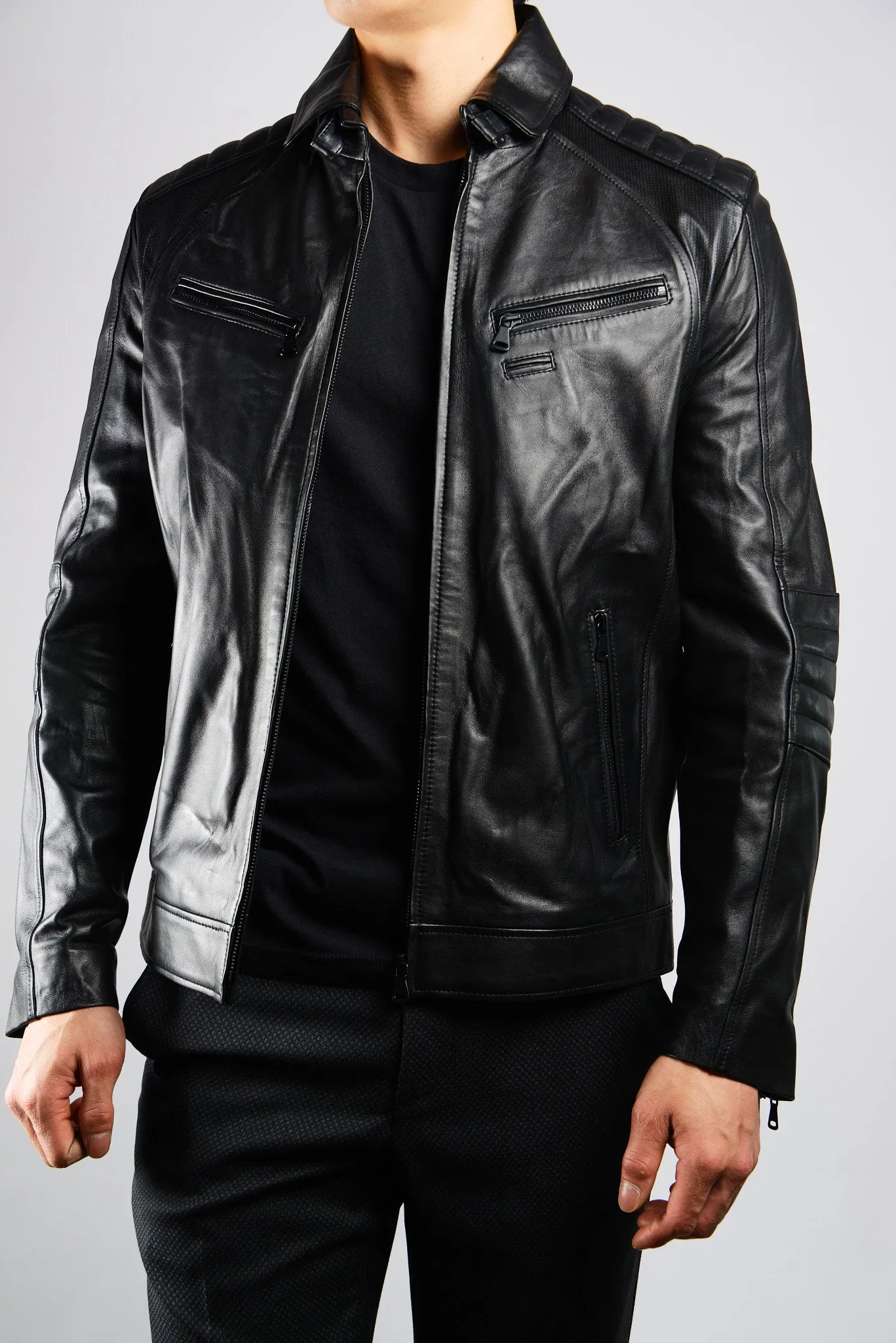 Holloway Stand Up Collar Moto Leather Jacket