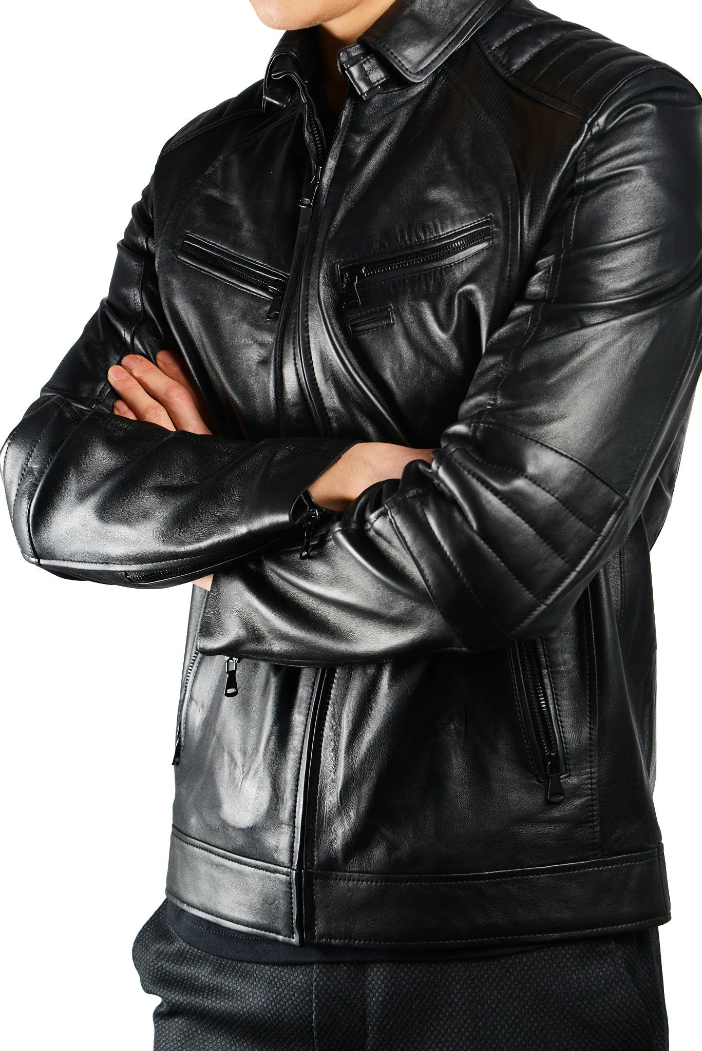 Holloway Stand Up Collar Moto Leather Jacket