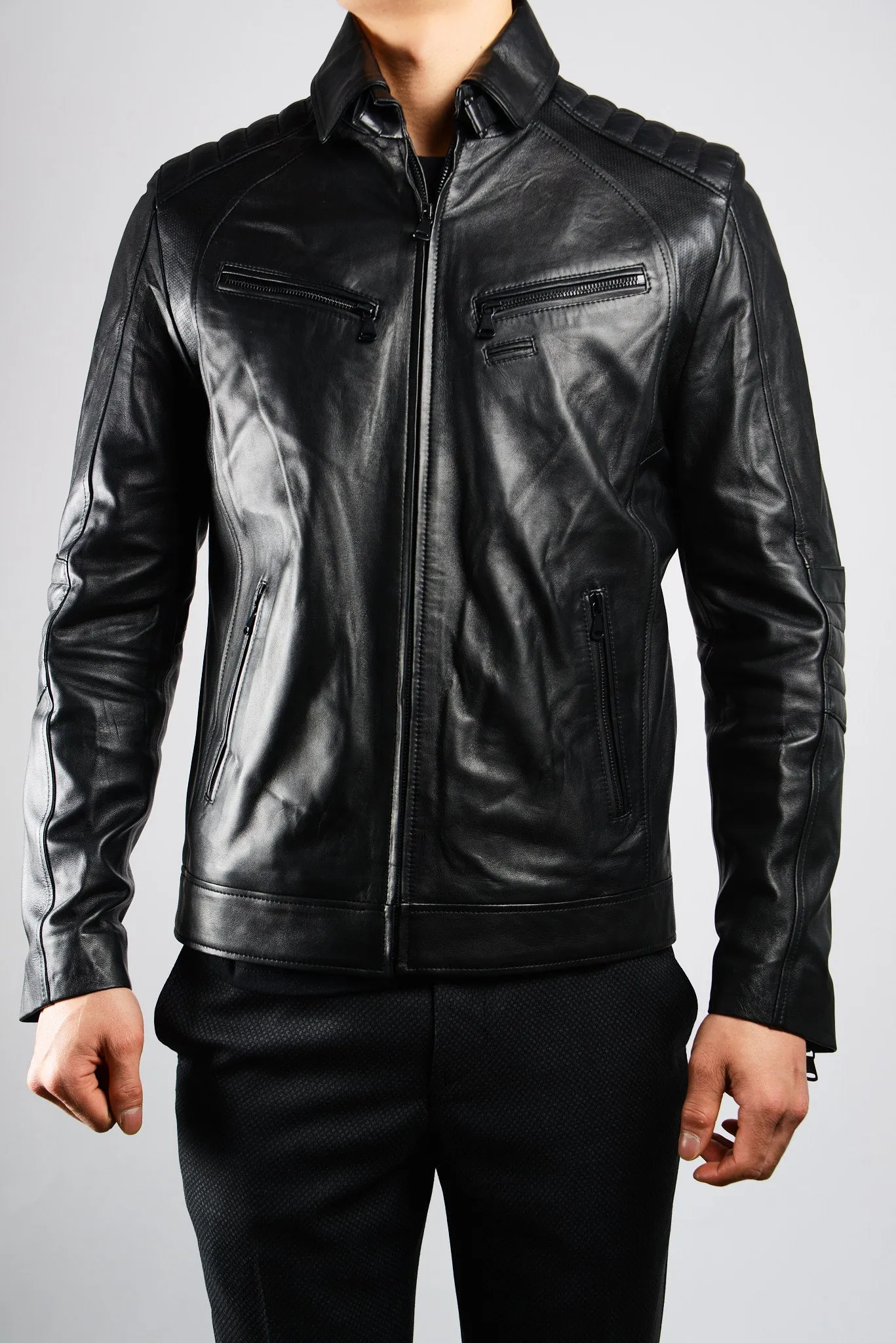 Holloway Stand Up Collar Moto Leather Jacket