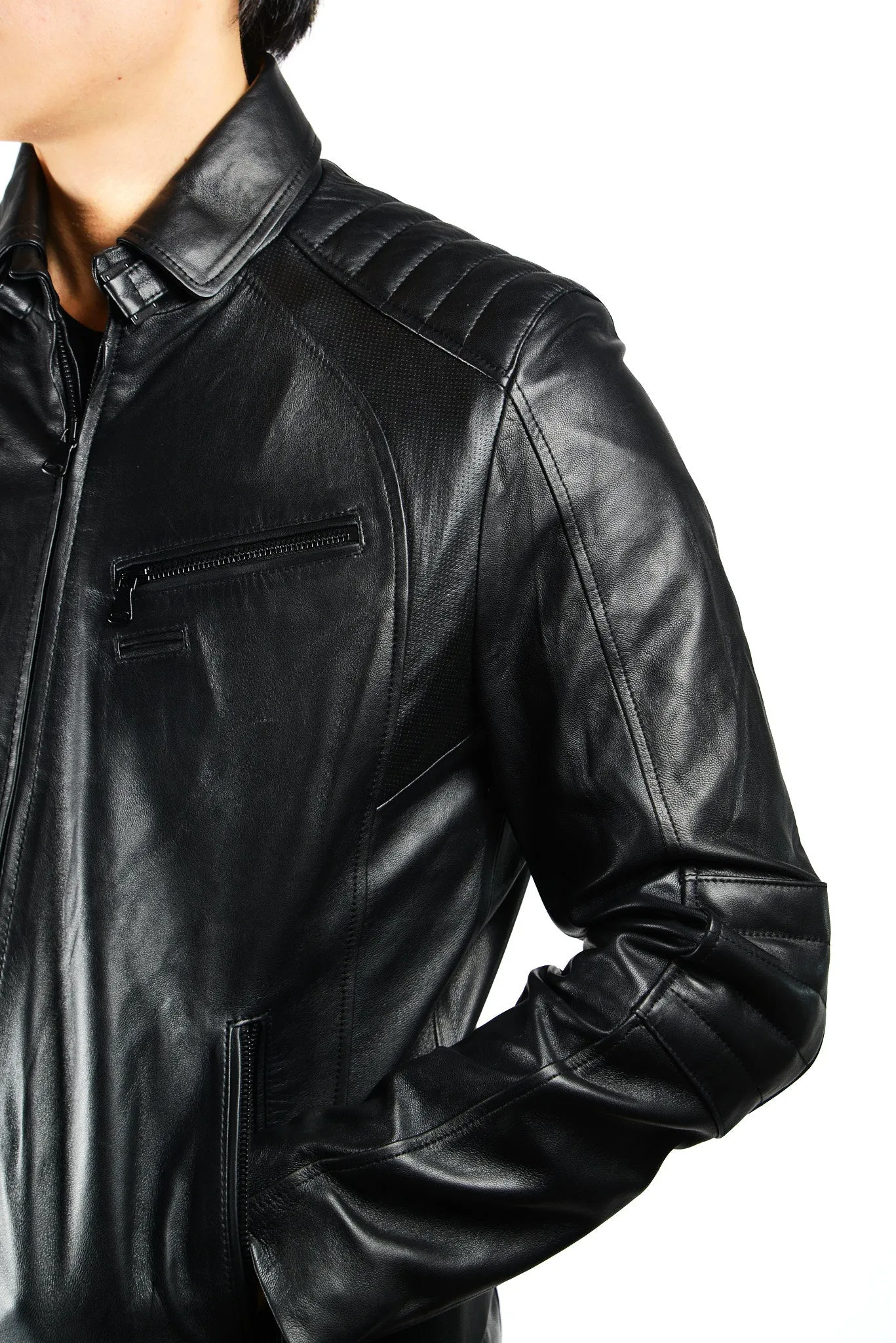 Holloway Stand Up Collar Moto Leather Jacket