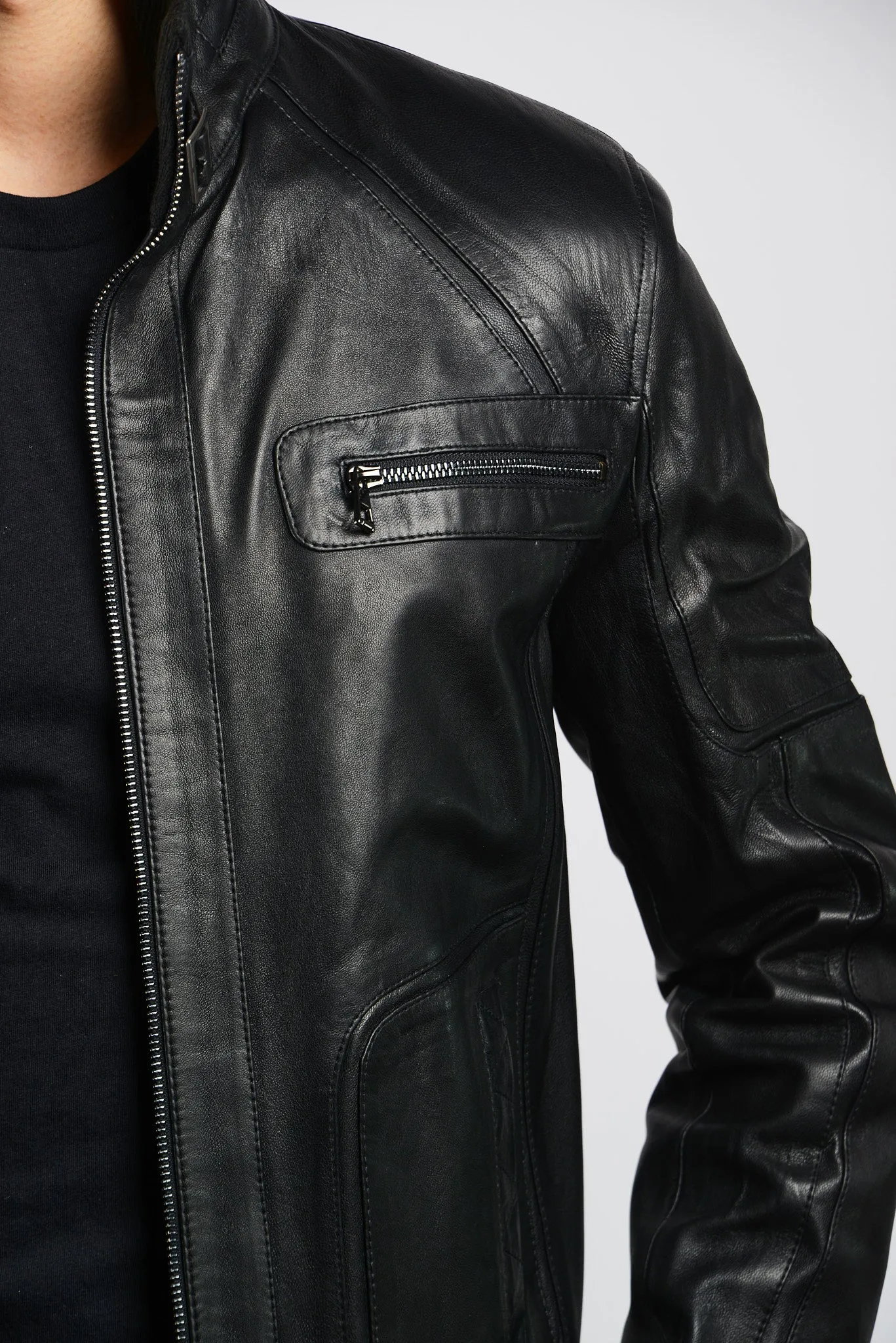 Holloway Stand Up Collar Moto Leather Jacket