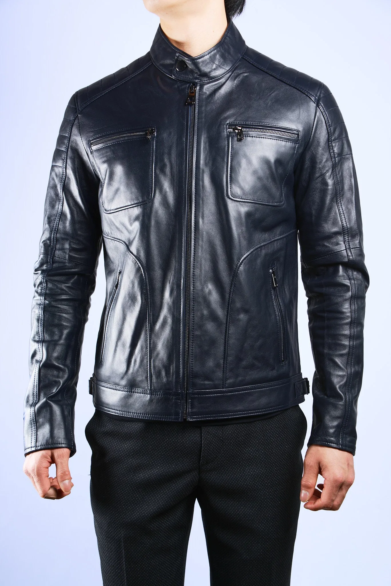 Holloway Stand Up Collar Moto Leather Jacket