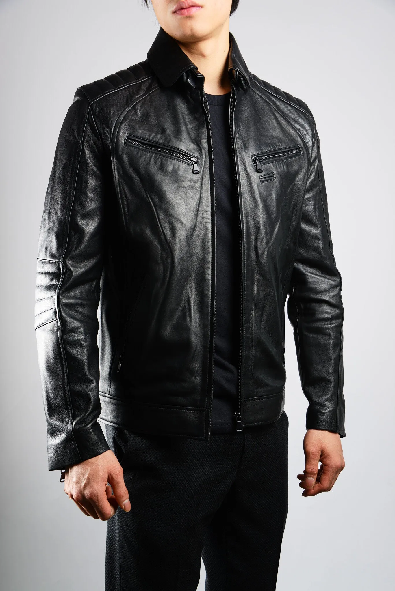 Holloway Stand Up Collar Moto Leather Jacket