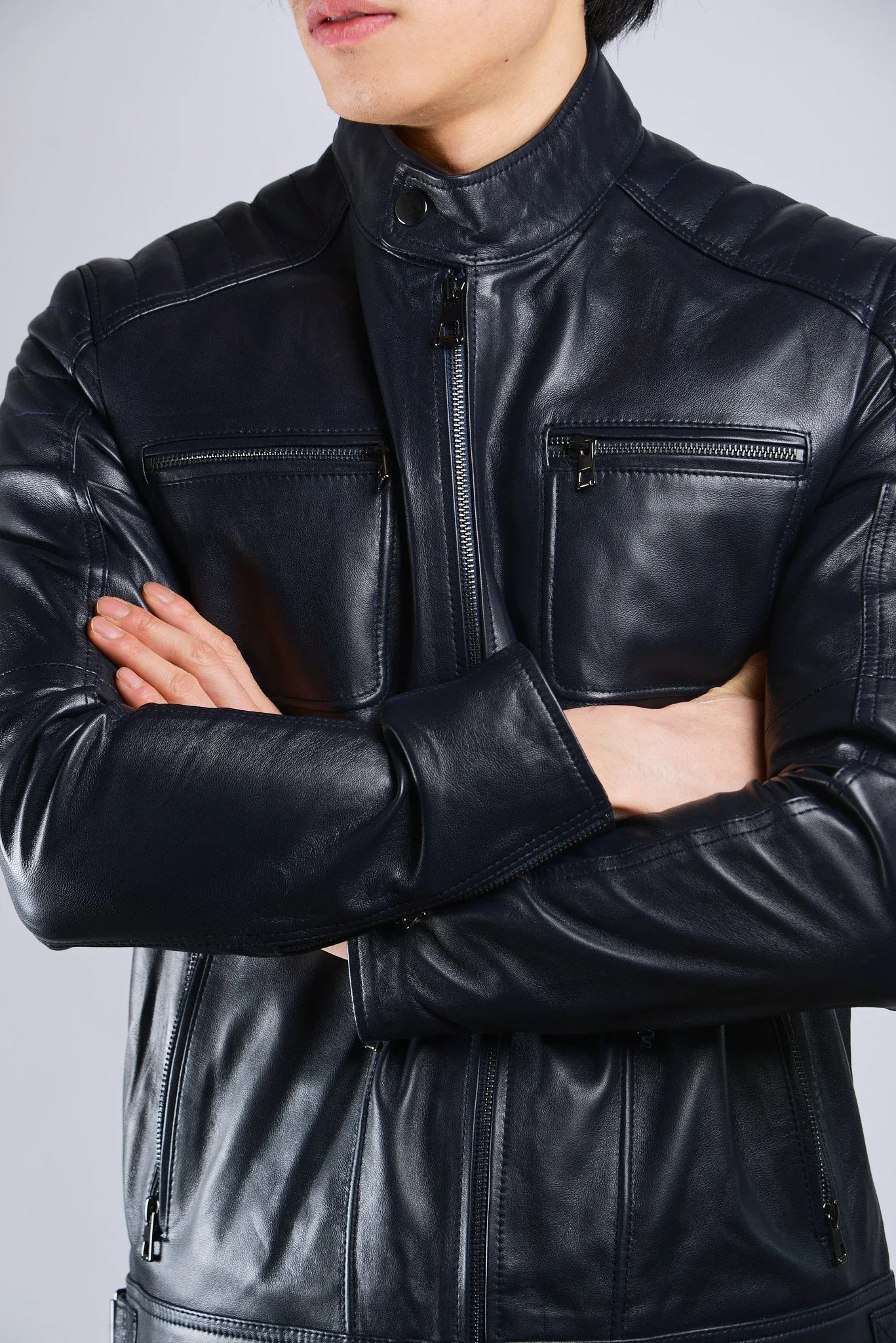 Holloway Stand Up Collar Moto Leather Jacket