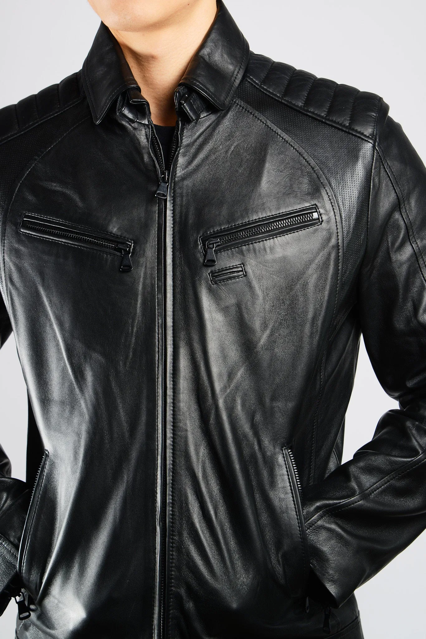 Holloway Stand Up Collar Moto Leather Jacket