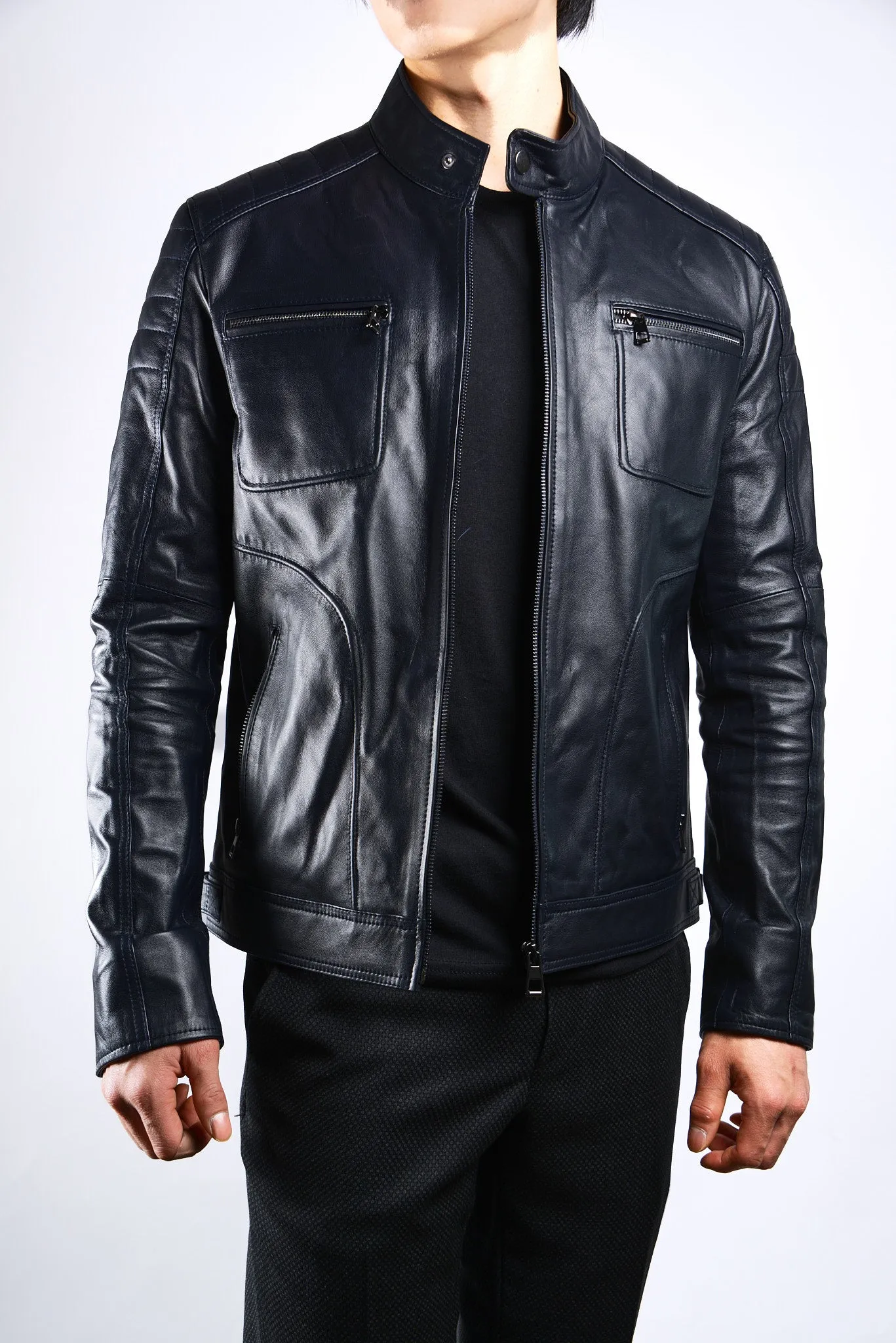 Holloway Stand Up Collar Moto Leather Jacket