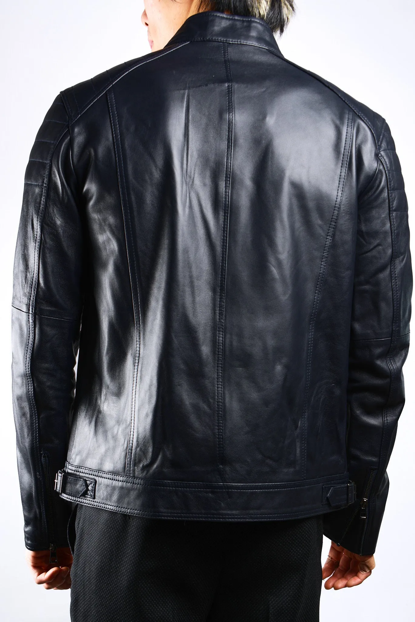 Holloway Stand Up Collar Moto Leather Jacket