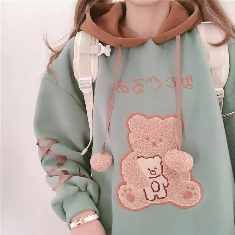 JAPANESE CUTE BEAR VELVET HOODIE BY99222