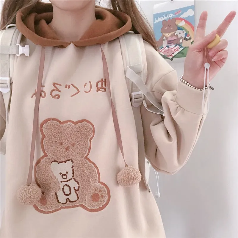 JAPANESE CUTE BEAR VELVET HOODIE BY99222