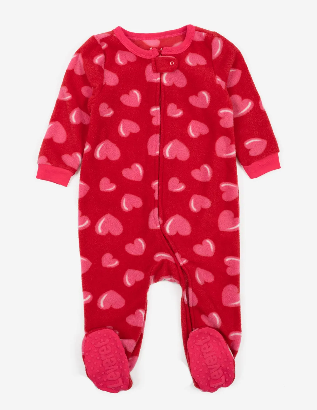 Kids Footed Fleece Hearts Pajamas