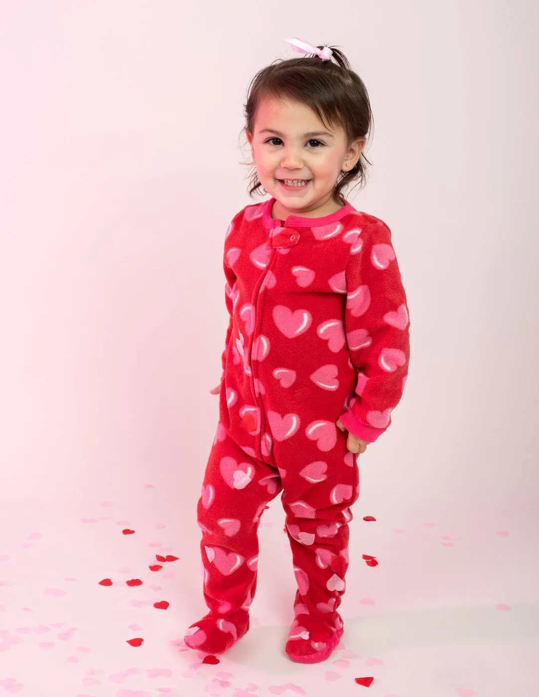 Kids Footed Fleece Hearts Pajamas