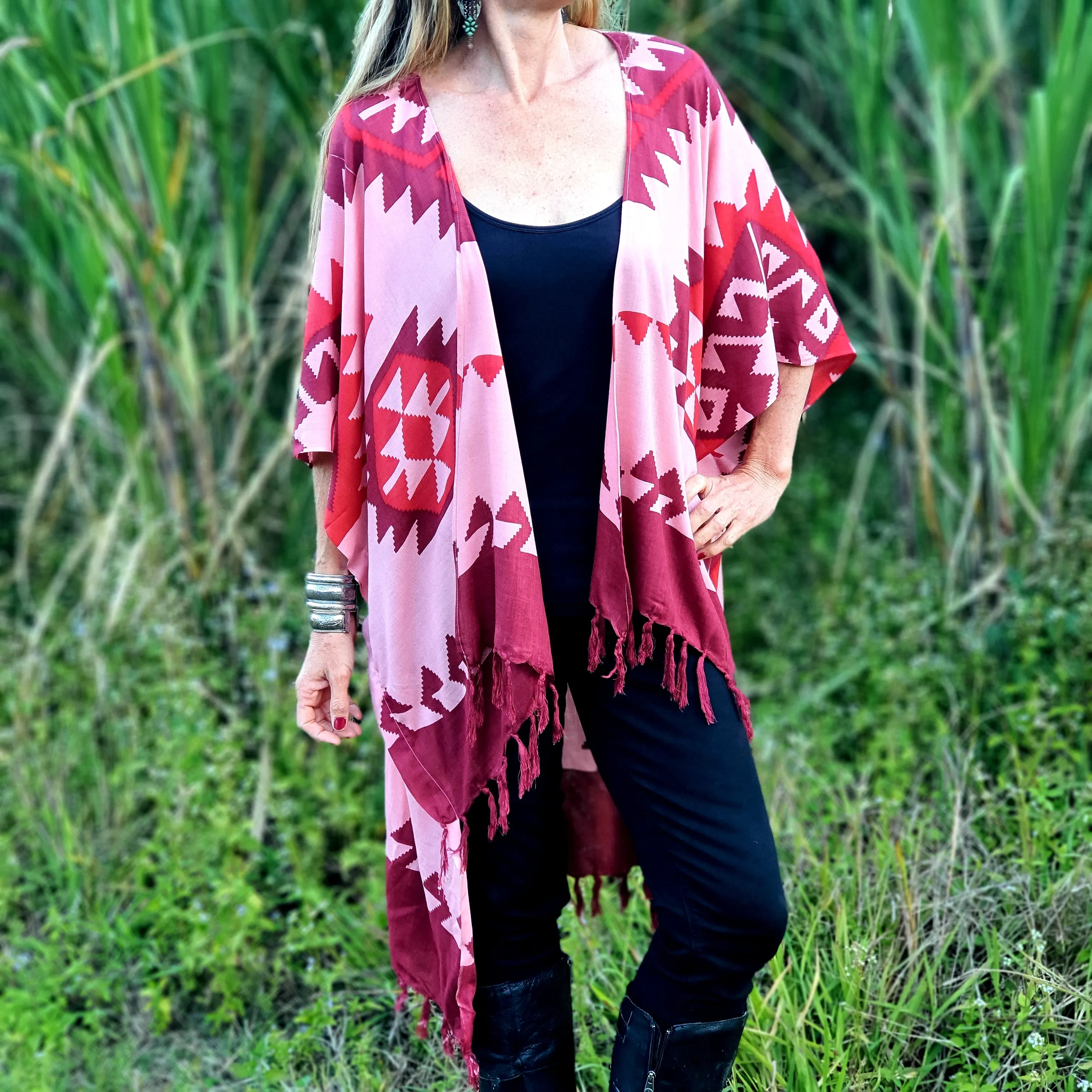 Ladies Kimono Jacket - Cerise