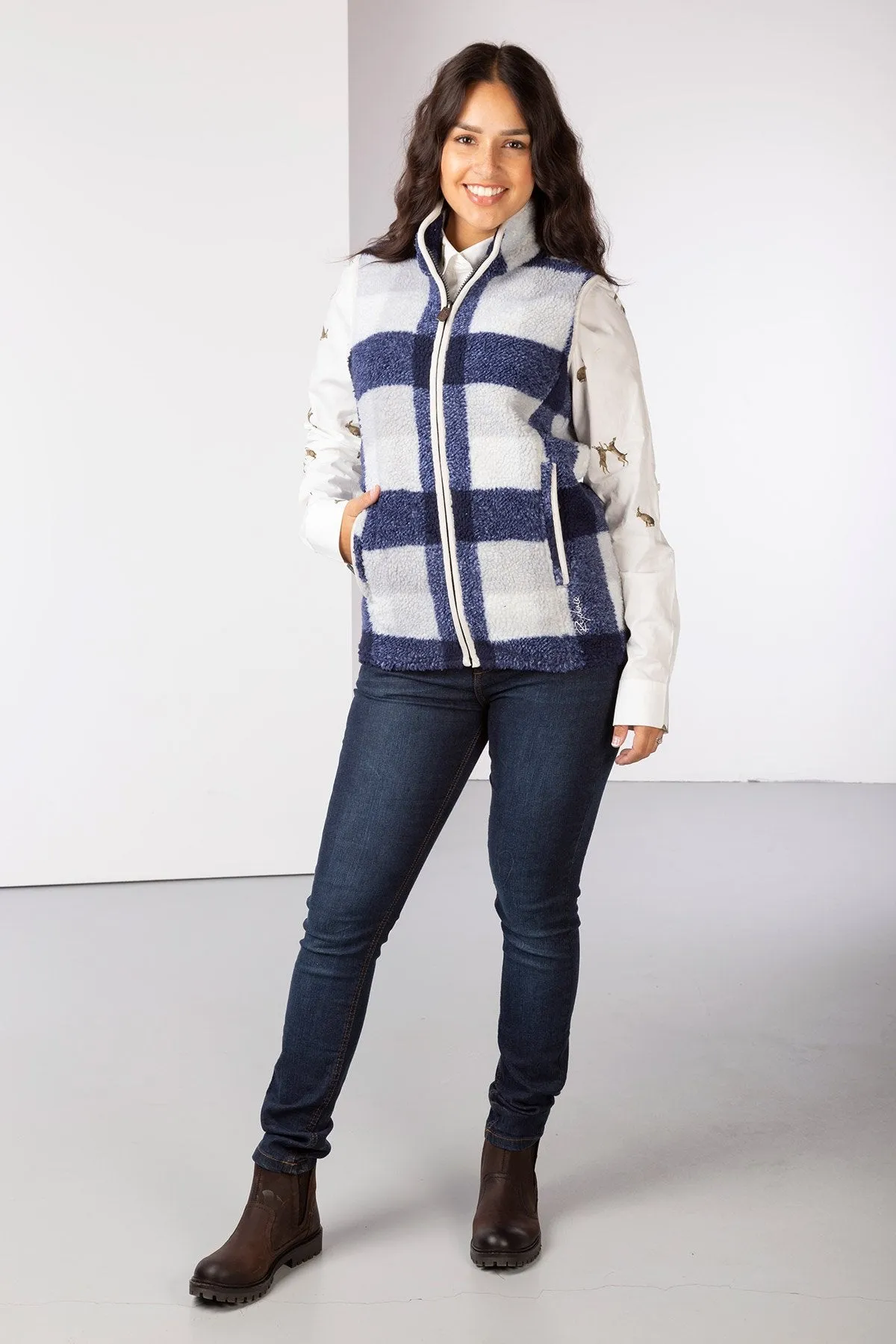 Ladies Sherpa Fleece Checked Gilet - Fimber