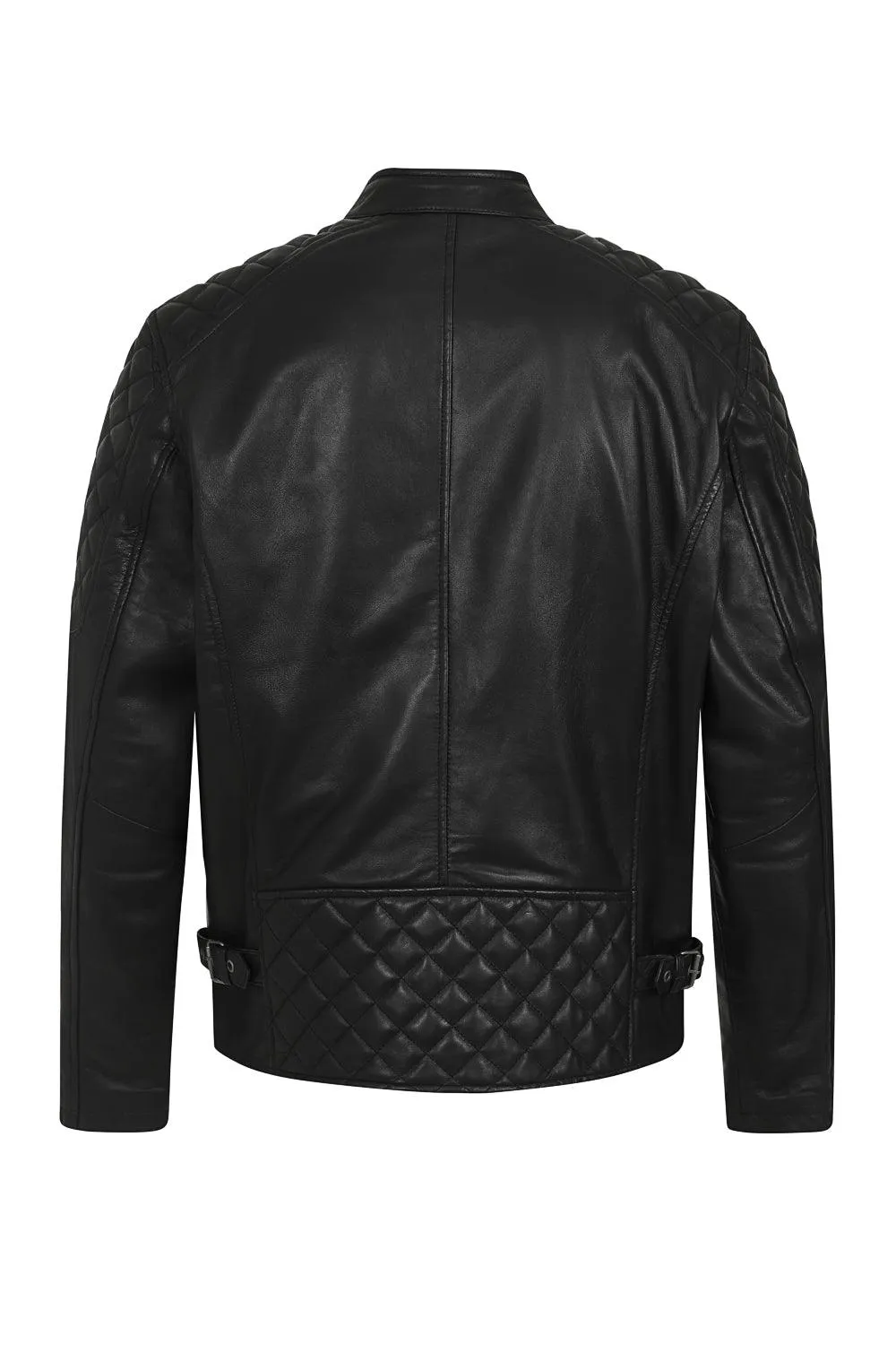 Men's Black Stylish Real Leather Biker Jacket - 'DAVID'