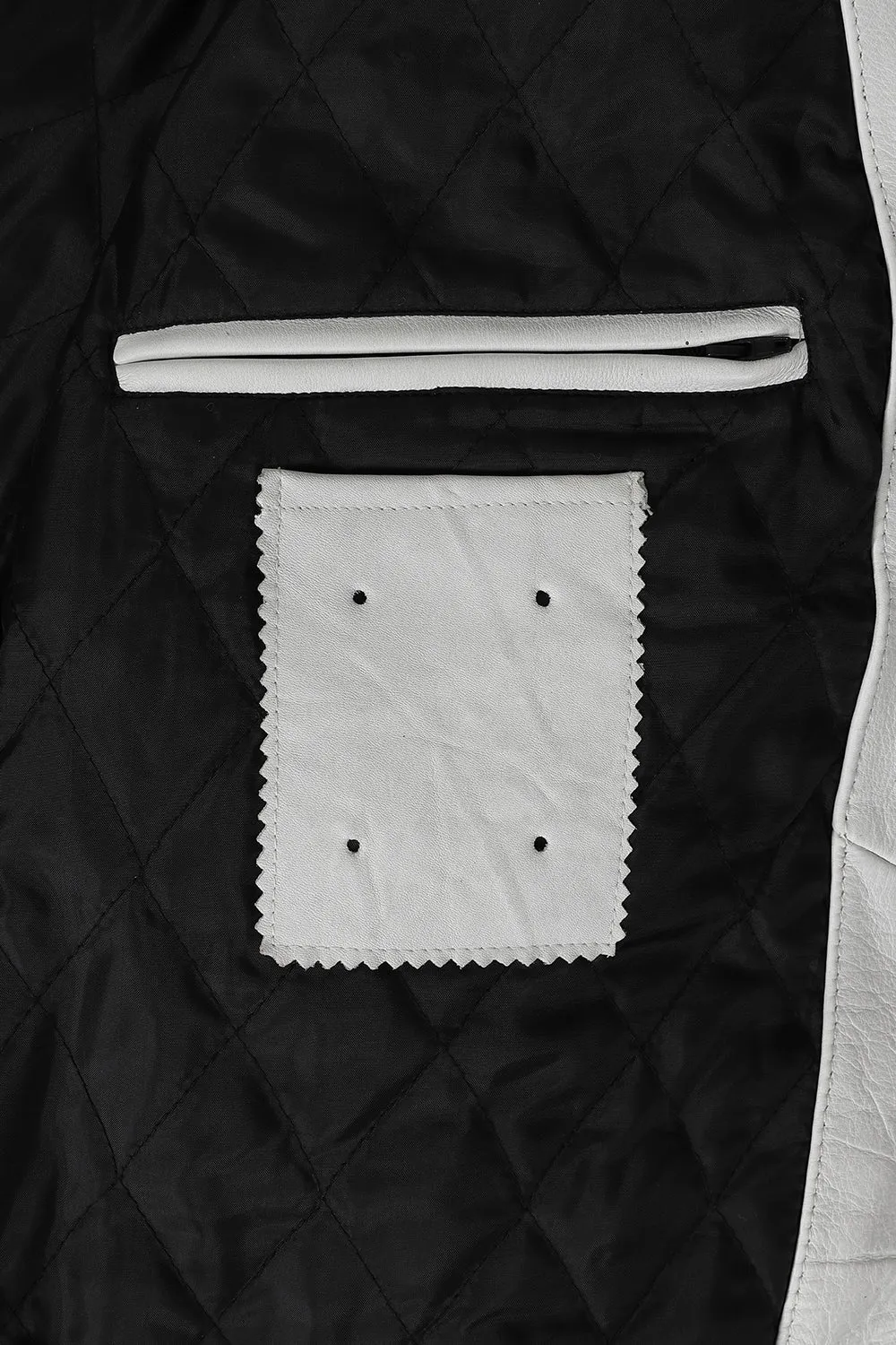 Men's Genuine White Classic Leather Biker Jacket - 'FONZY'