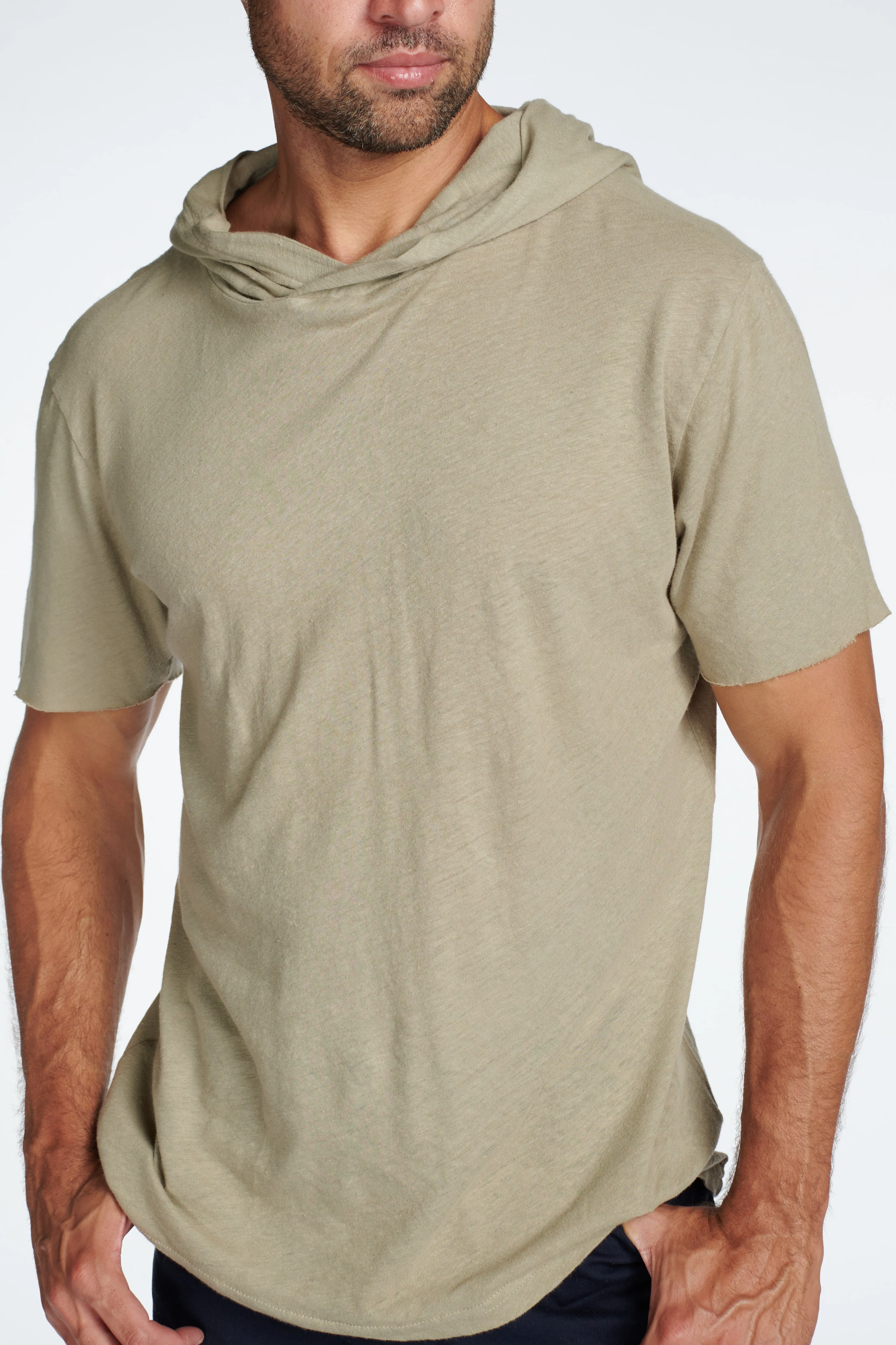 Men's Linen Blend Short Sleeve Hoodie