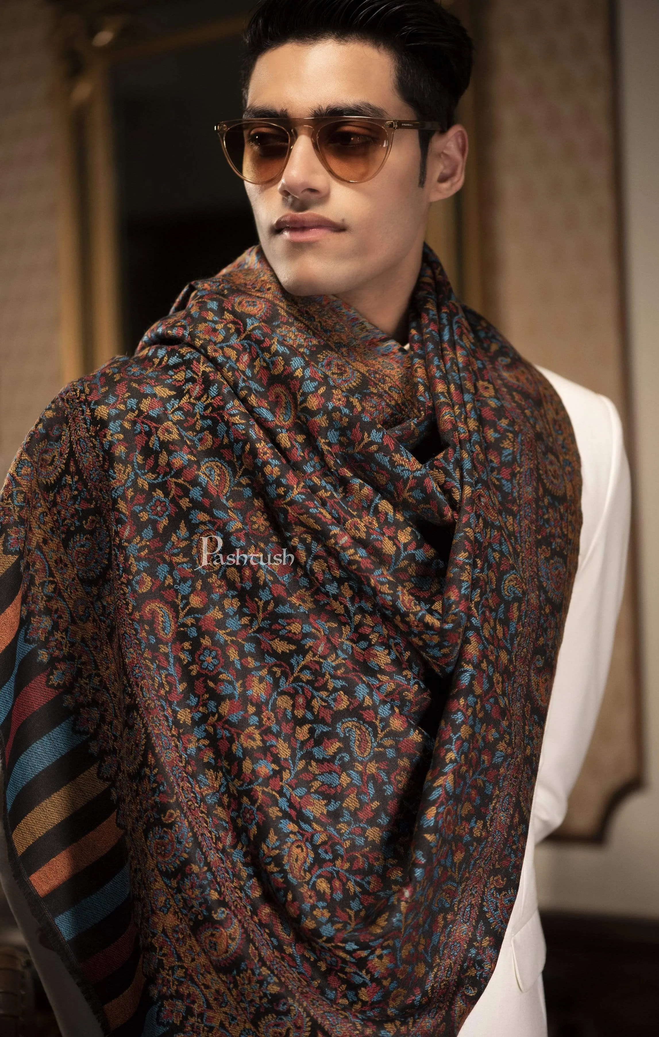 Pashtush Mens Ethnic Stole, Faux Pashmina, Soft And Warm, Multi Coloured