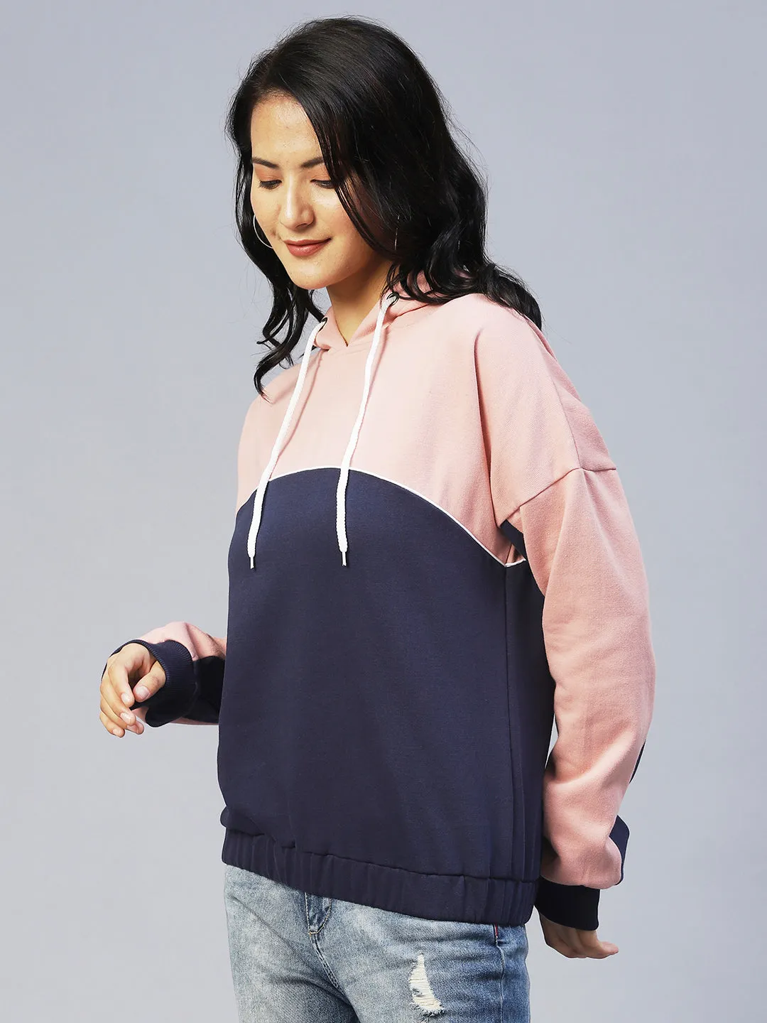 Peach Colourblock Hooded Fleece Sweatshirt