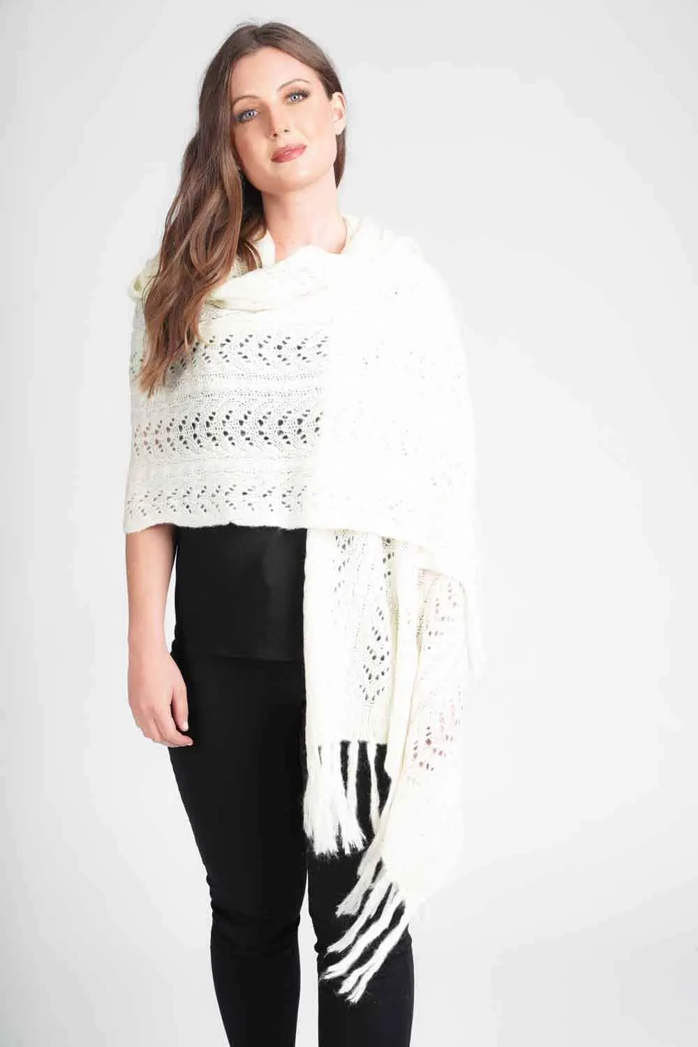 Saloos Tassled Knit Shawl with Hoodie