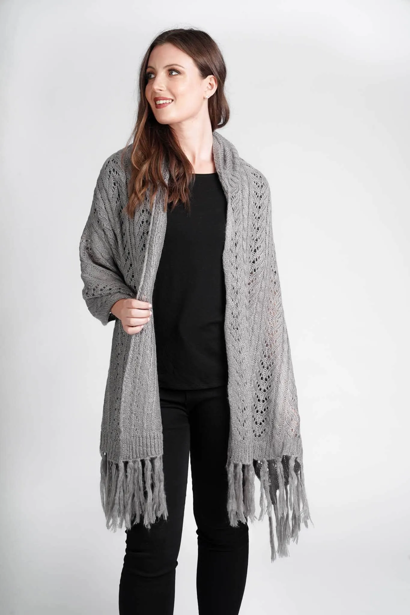 Saloos Tassled Knit Shawl with Hoodie