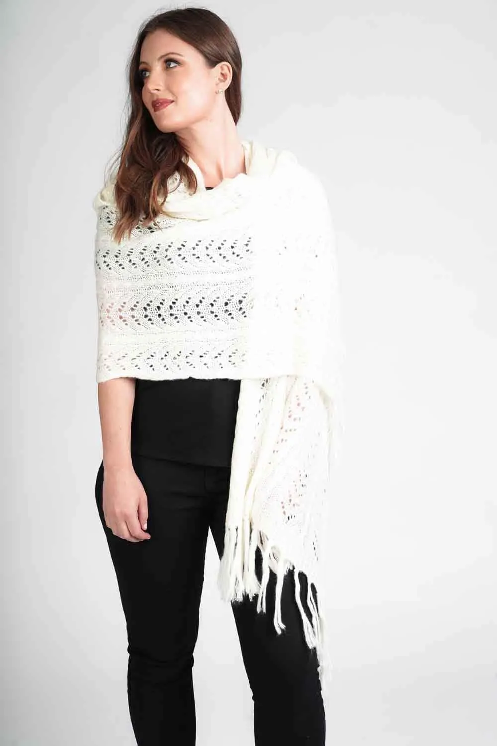 Saloos Tassled Knit Shawl with Hoodie