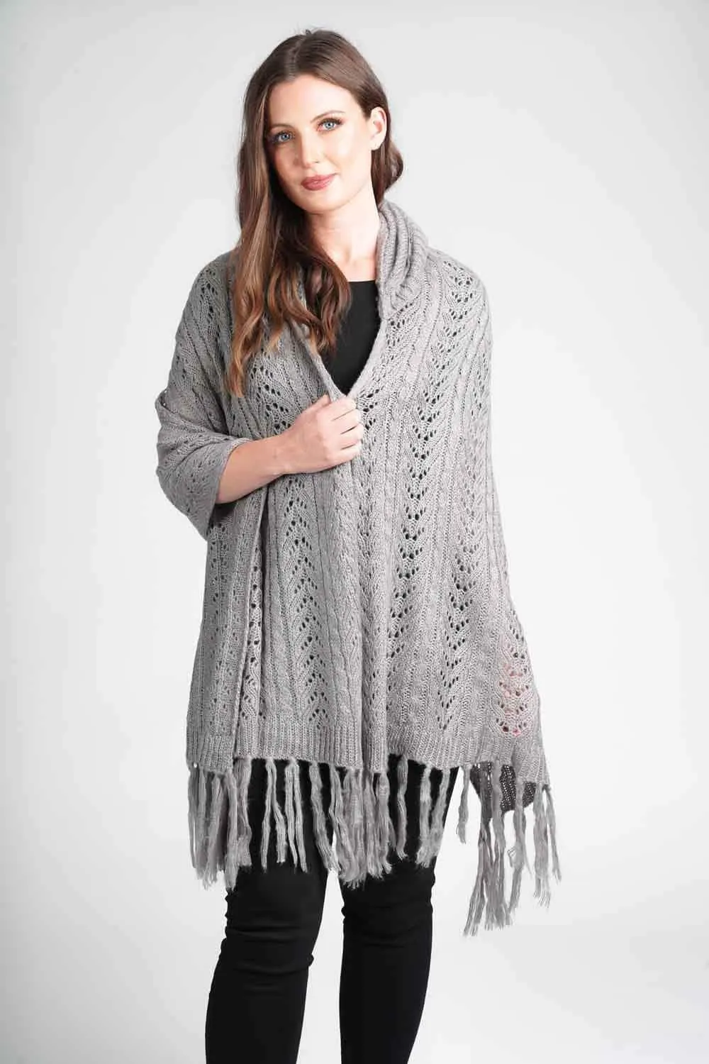 Saloos Tassled Knit Shawl with Hoodie