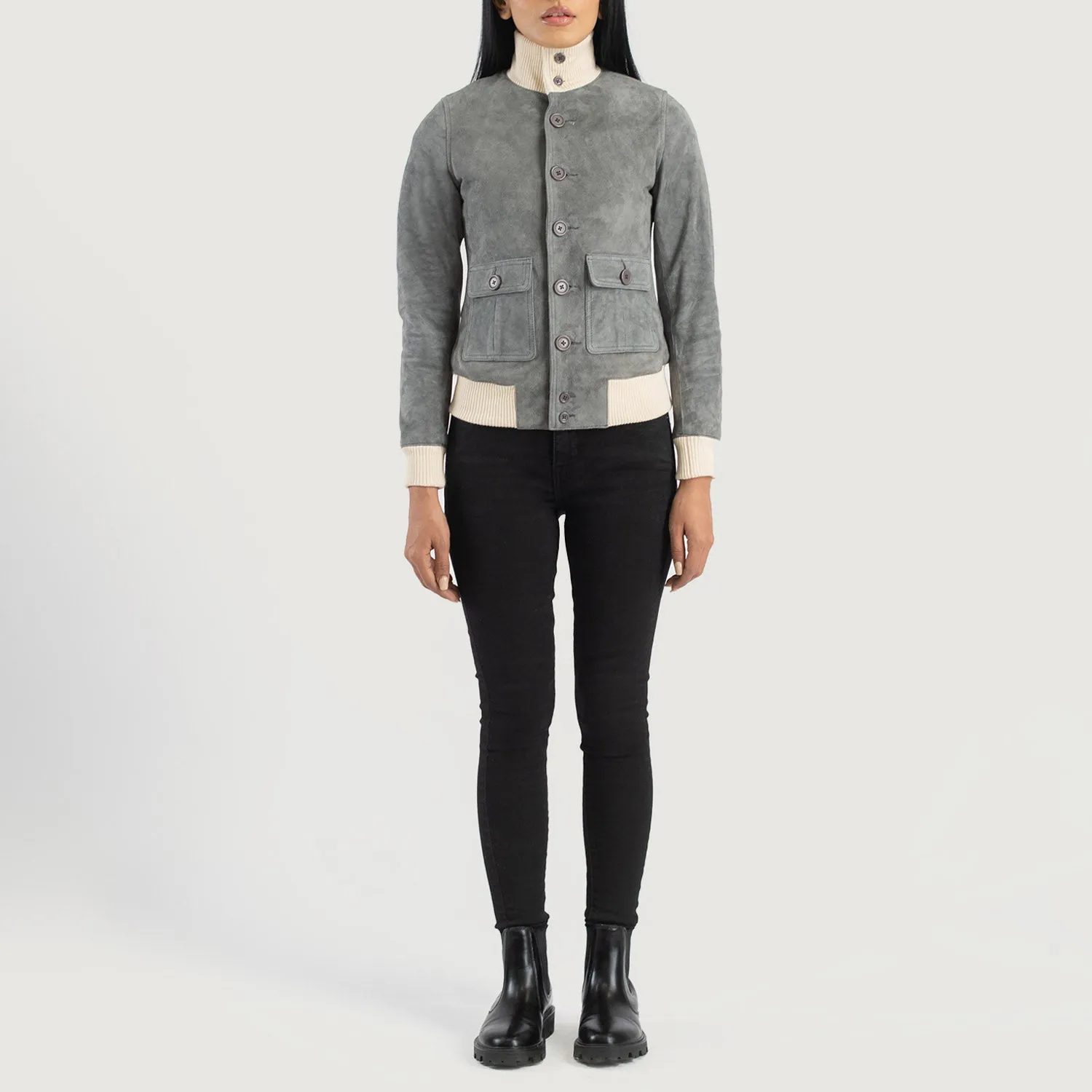 Sasha A1 Grey Suede Bomber Jacket