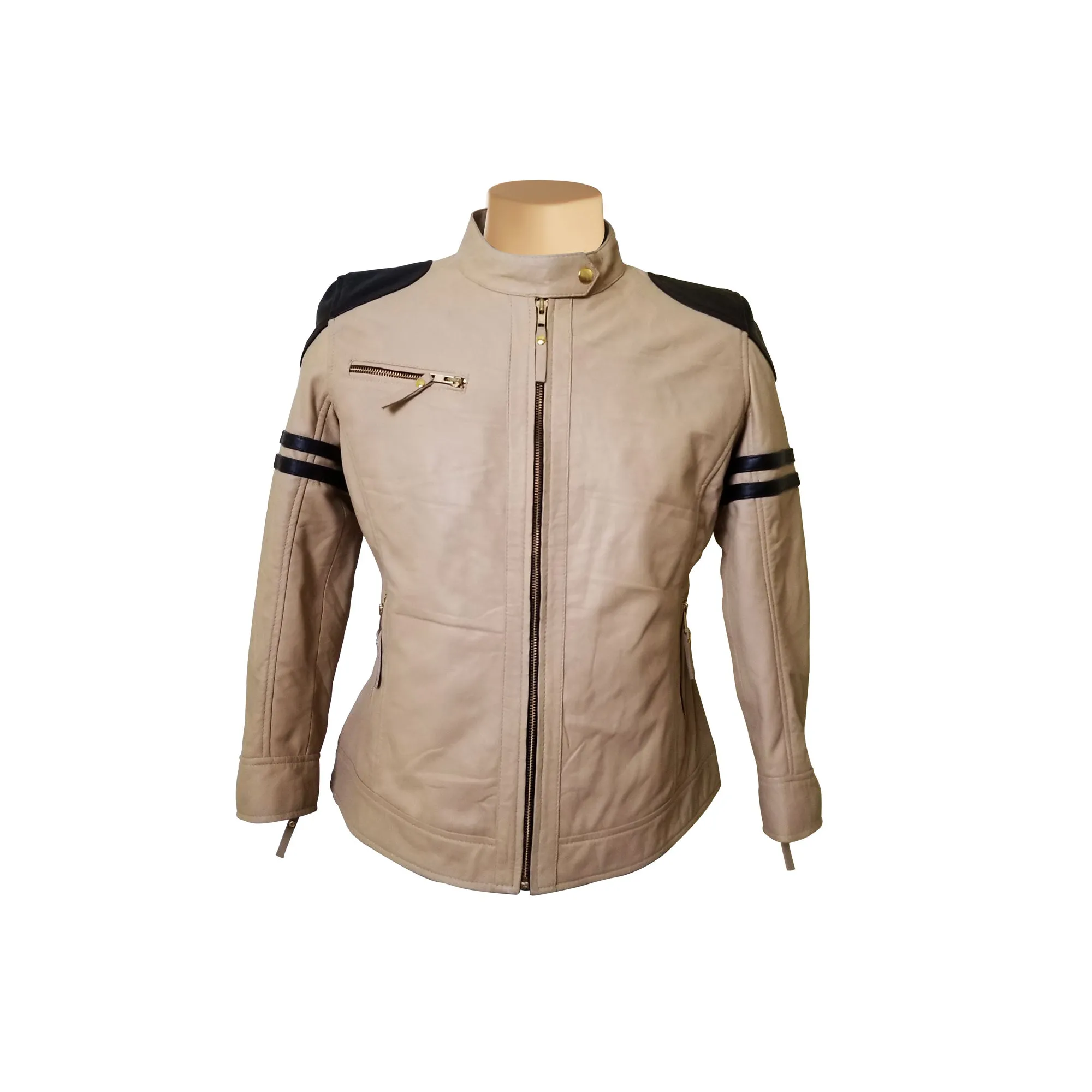 Senan’s Beige and Brown Moto Style Leather Jacket