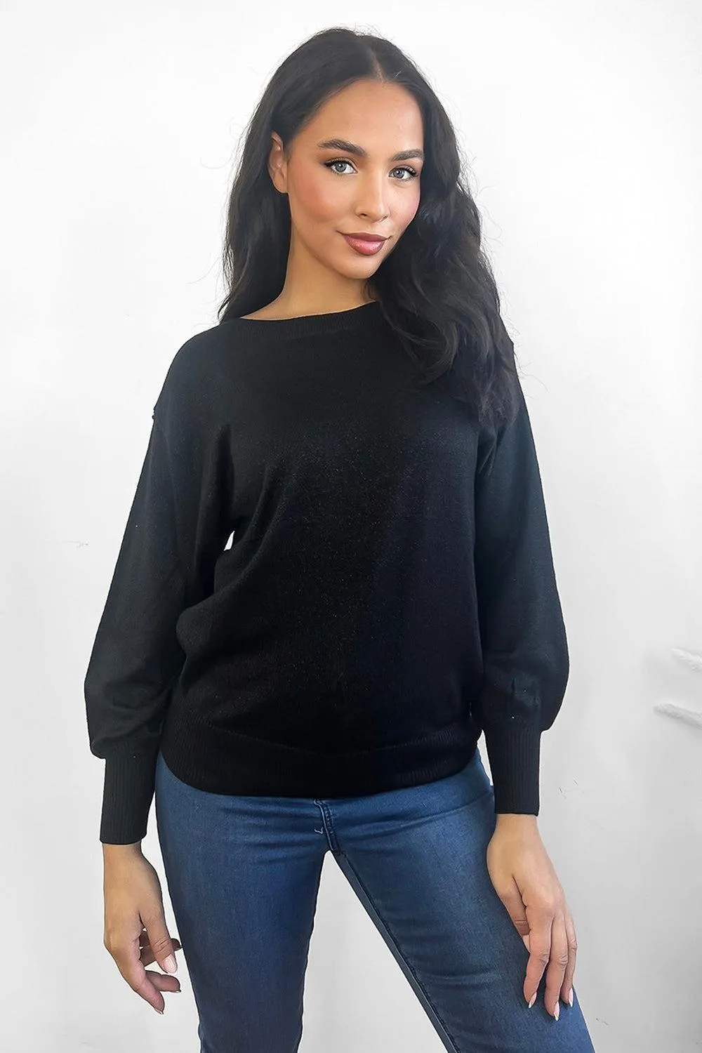 Shimmering Comfy Slouchy-Fit Pullover Sweater