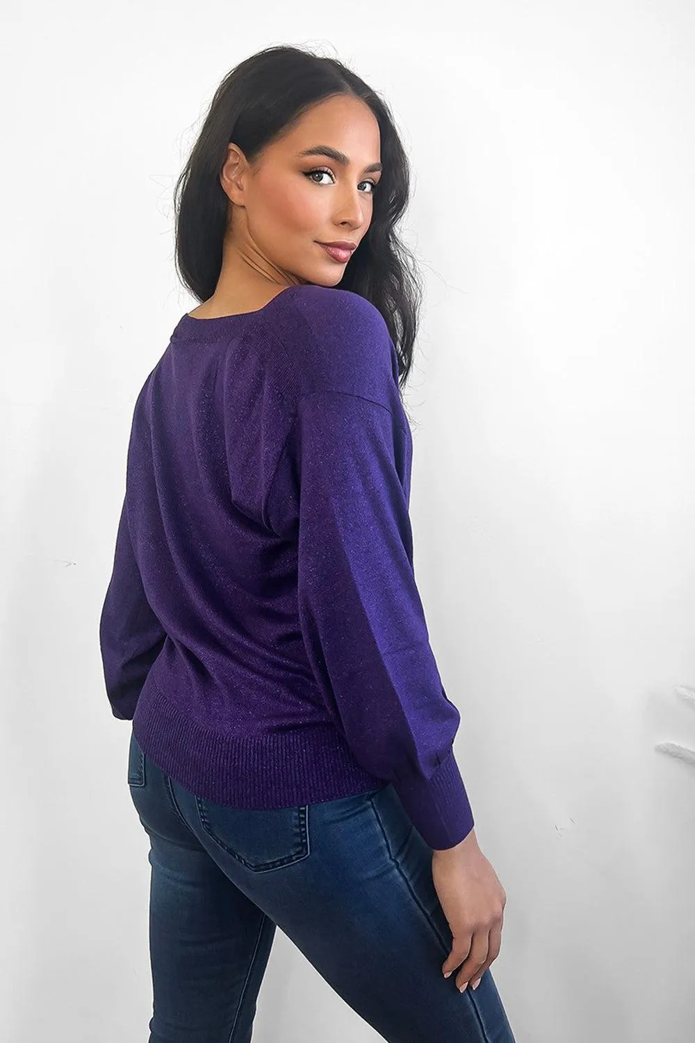 Shimmering Comfy Slouchy-Fit Pullover Sweater