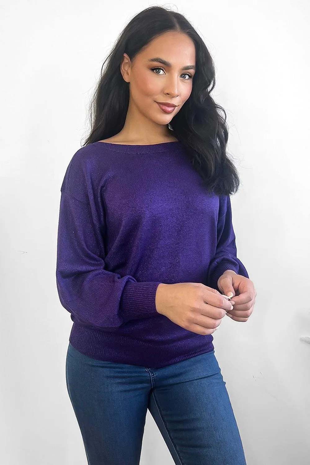 Shimmering Comfy Slouchy-Fit Pullover Sweater