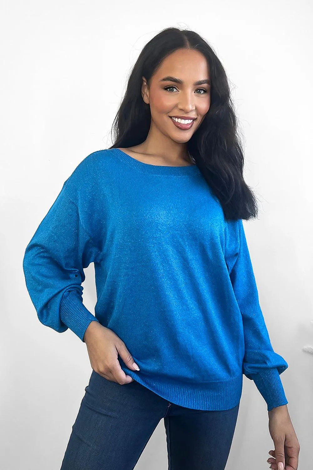 Shimmering Comfy Slouchy-Fit Pullover Sweater