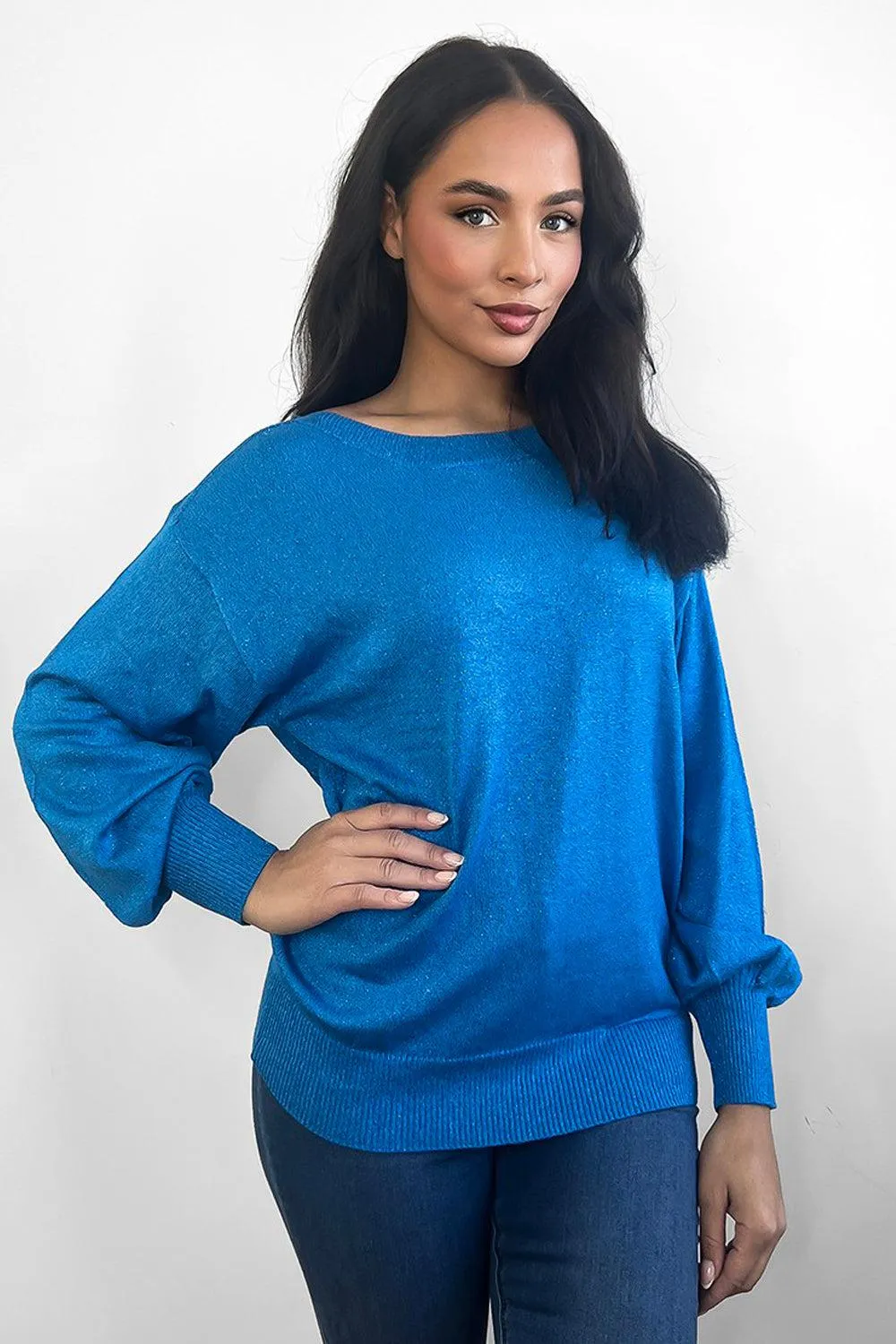 Shimmering Comfy Slouchy-Fit Pullover Sweater