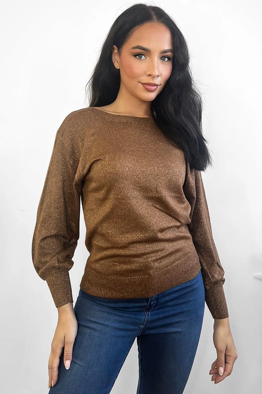 Shimmering Comfy Slouchy-Fit Pullover Sweater