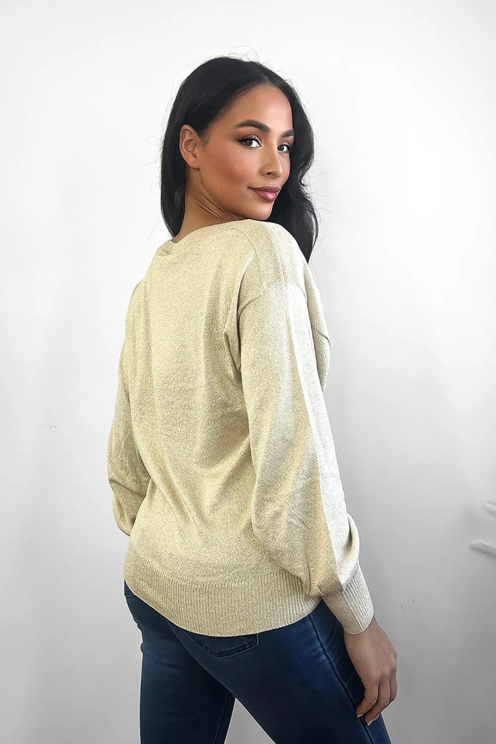 Shimmering Comfy Slouchy-Fit Pullover Sweater