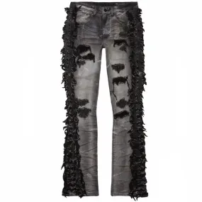 Smoke Rise Frayed Stacked Denim Jeans (Lightning Black) JP23607