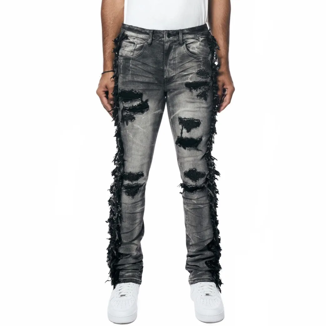 Smoke Rise Frayed Stacked Denim Jeans (Lightning Black) JP23607