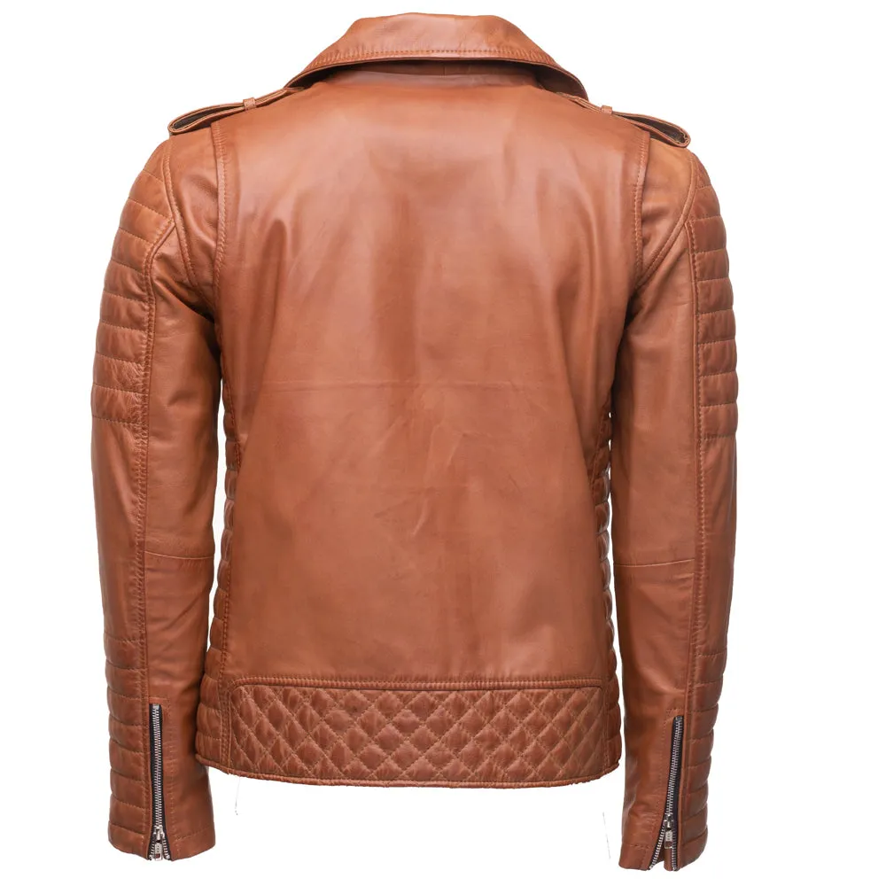 Tan Quilted Biker leather jacket