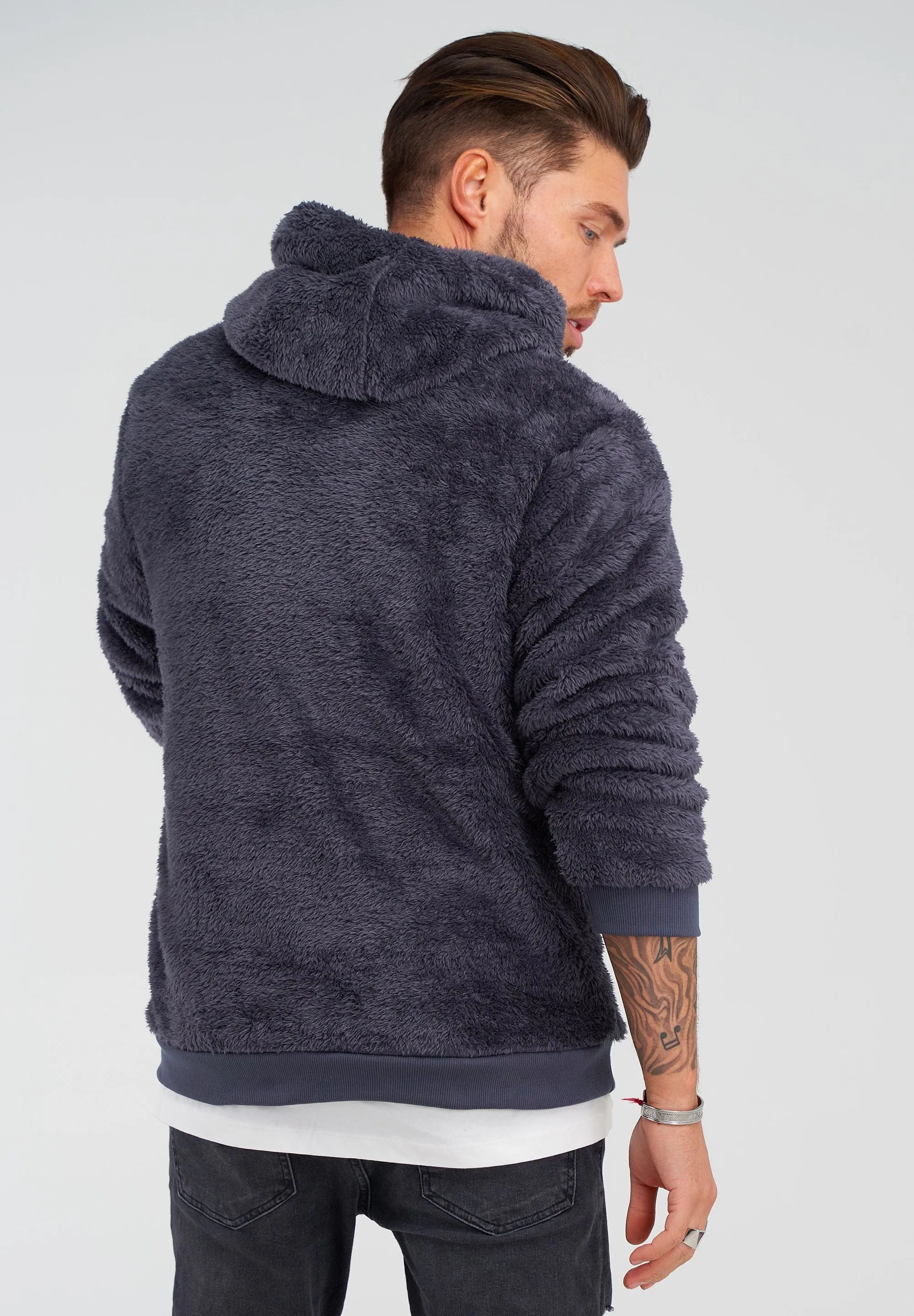 Mens Dark Grey Teddy Fleece Hoodie MT-7450 – Cozy & Stylish Outerwear