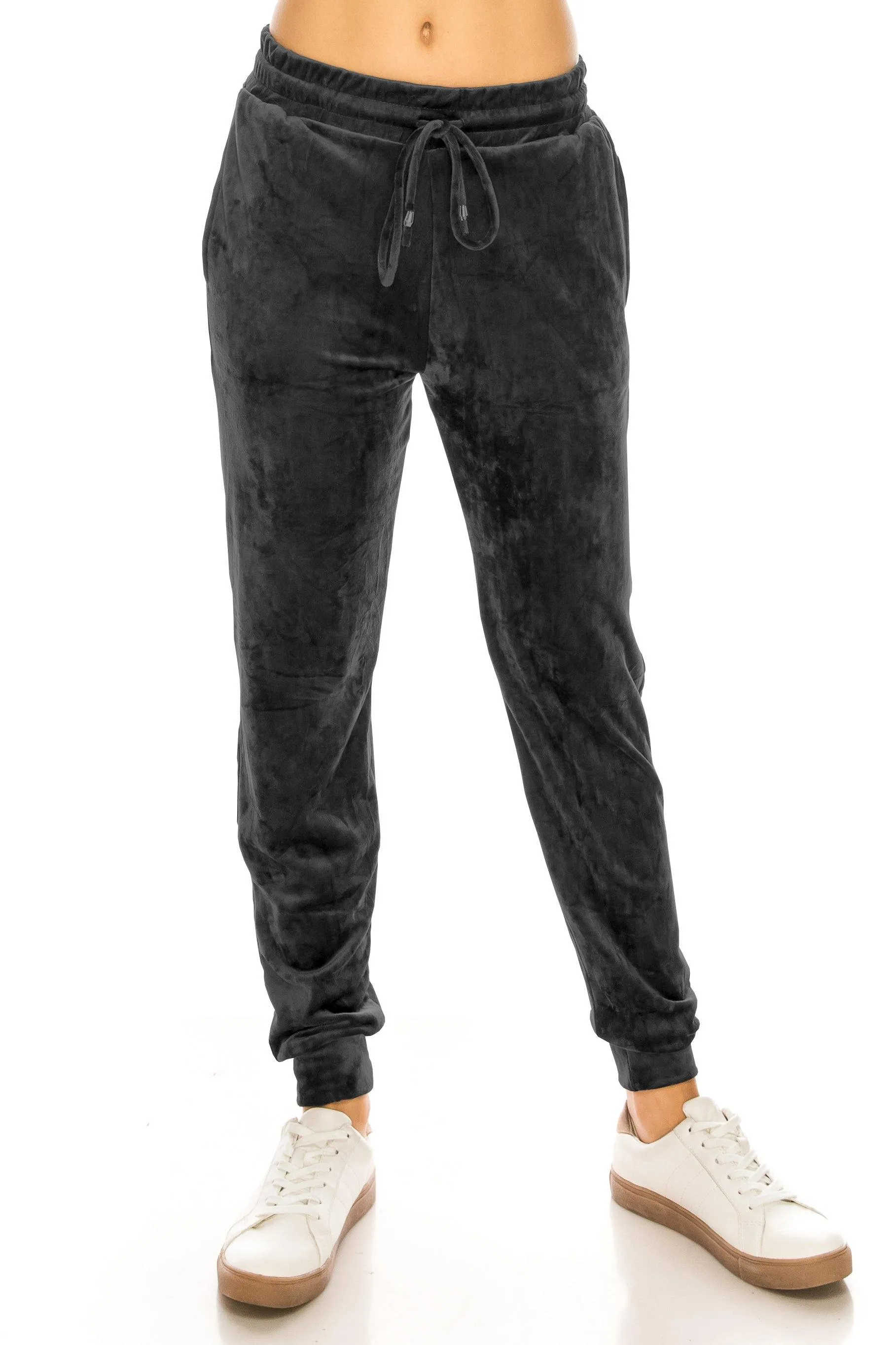 Velvet Velour Joggers - Solid Basic Premium Soft Stretch Warm Winter Sweatpants Joggers