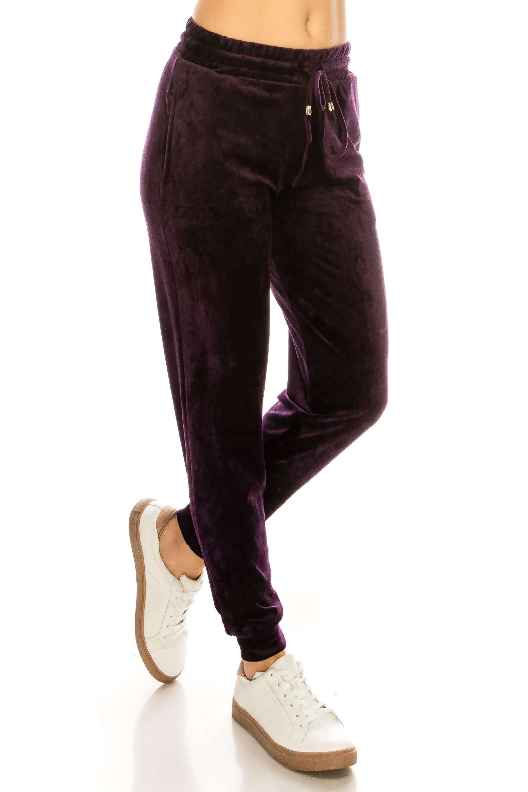 Velvet Velour Joggers - Solid Basic Premium Soft Stretch Warm Winter Sweatpants Joggers