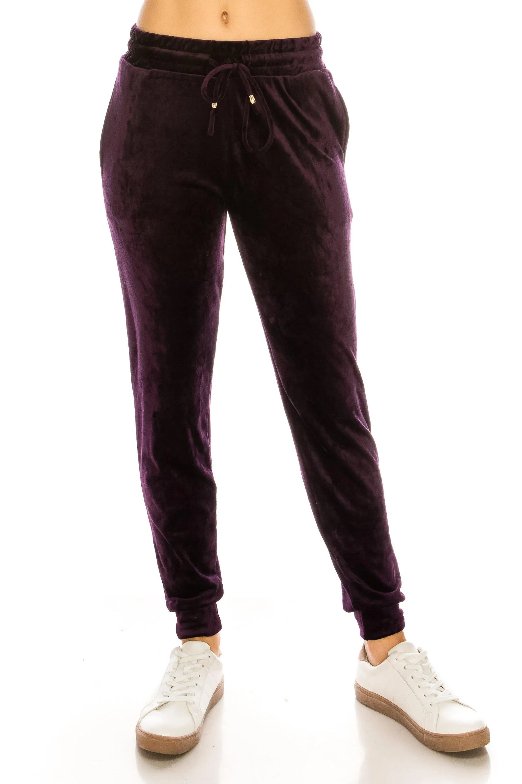 Velvet Velour Joggers - Solid Basic Premium Soft Stretch Warm Winter Sweatpants Joggers