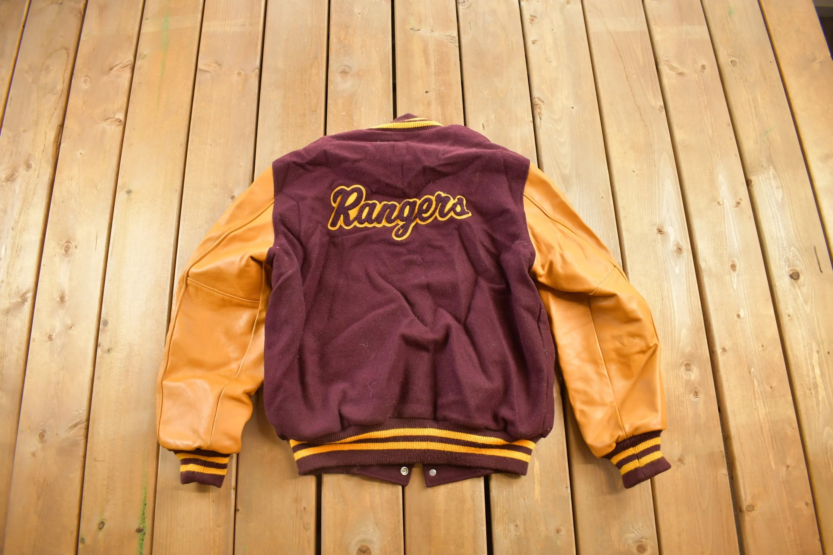 Vintage 1970s Rangers Senior Band Leather Letterman Varsity Jacket / Patchwork / Streetwear / Made In USA / Procussion