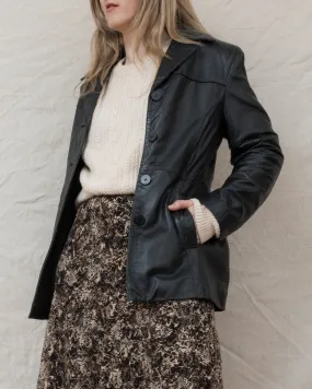 Vintage Black Leather Jacket (S/M)