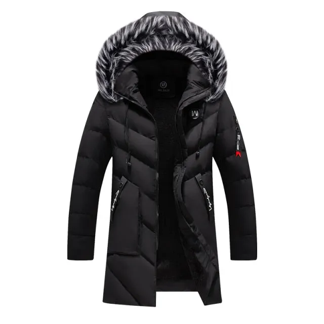 Winter Long Parkas Men Cotton Padded Brand Clothing Fashion Casual Slim Thick Warm Mens Coats Fur Hooded Overcoats Male Clothes